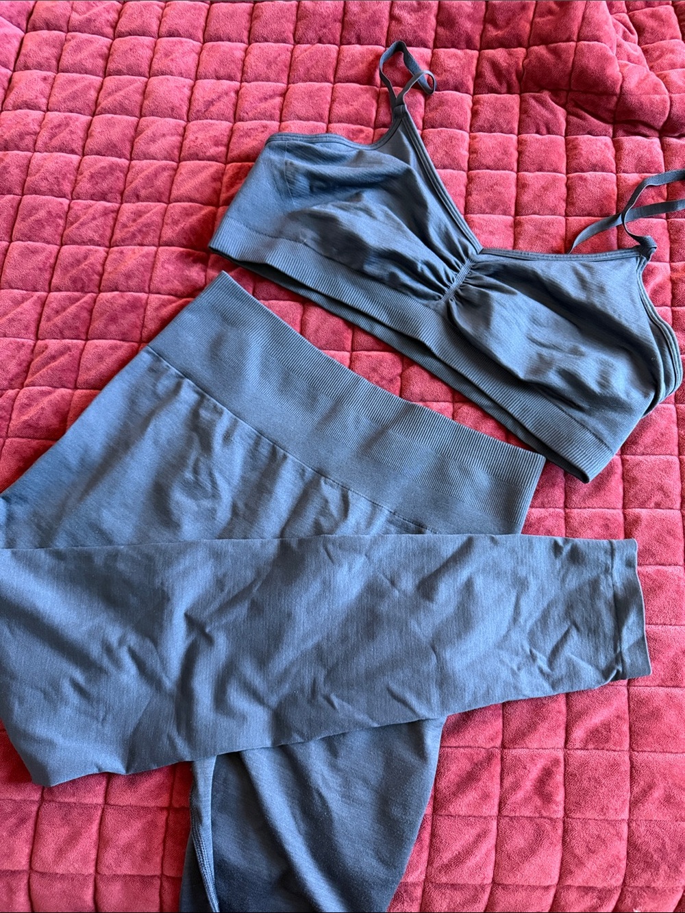 Seamless Slate Blue Support Bralette and High-Waist Leggings